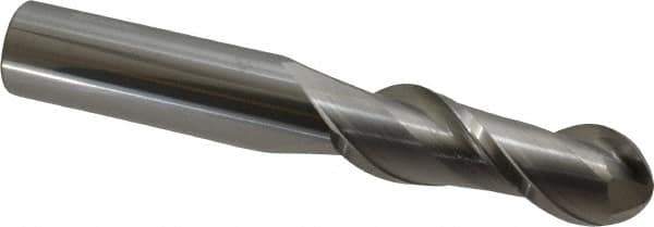 Accupro - 3/4" Diam, 2-1/4" LOC, 2 Flute Solid Carbide Ball End Mill - Uncoated, Single End, 5" OAL, 3/4" Shank Diam, Spiral Flute - Eagle Tool & Supply