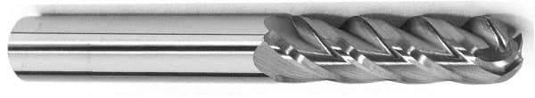 Accupro - 9/16" Diam, 3" LOC, 4 Flute Solid Carbide Ball End Mill - TiCN Finish, Single End, 6" OAL, 9/16" Shank Diam, Spiral Flute - Eagle Tool & Supply