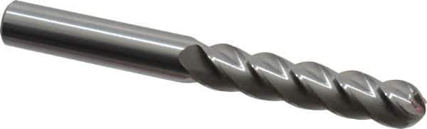 Accupro - 7/16" Diam, 2" LOC, 4 Flute Solid Carbide Ball End Mill - Uncoated, Single End, 4" OAL, 7/16" Shank Diam, Spiral Flute - Eagle Tool & Supply