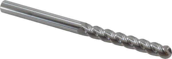 Accupro - 7/16" Diam, 3" LOC, 4 Flute Solid Carbide Ball End Mill - Uncoated, Single End, 6" OAL, 7/16" Shank Diam, Spiral Flute - Eagle Tool & Supply