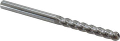 Accupro - 7/16" Diam, 3" LOC, 4 Flute Solid Carbide Ball End Mill - Uncoated, Single End, 6" OAL, 7/16" Shank Diam, Spiral Flute - Eagle Tool & Supply