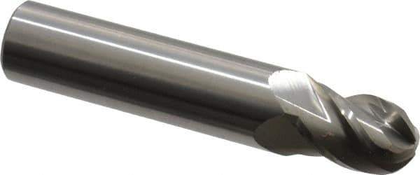 Accupro - 29/64" Diam, 5/8" LOC, 4 Flute Solid Carbide Ball End Mill - Uncoated, Single End, 2-1/2" OAL, 1/2" Shank Diam, Spiral Flute - Eagle Tool & Supply