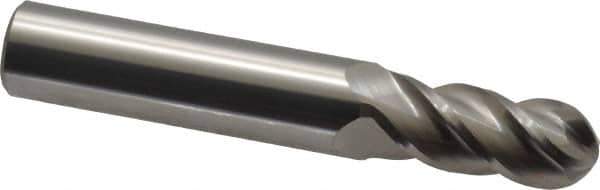 Accupro - 29/64" Diam, 1" LOC, 4 Flute Solid Carbide Ball End Mill - Uncoated, Single End, 3" OAL, 1/2" Shank Diam, Spiral Flute - Eagle Tool & Supply