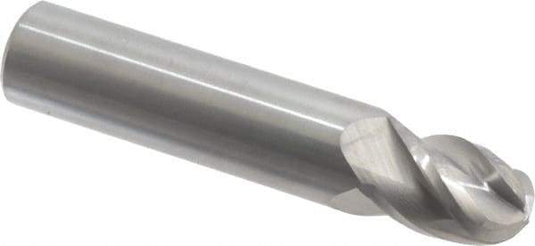 Accupro - 15/32" Diam, 5/8" LOC, 4 Flute Solid Carbide Ball End Mill - Uncoated, Single End, 2-1/2" OAL, 1/2" Shank Diam, Spiral Flute - Eagle Tool & Supply