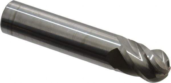 Accupro - 31/64" Diam, 5/8" LOC, 4 Flute Solid Carbide Ball End Mill - Uncoated, Single End, 2-1/2" OAL, 1/2" Shank Diam, Spiral Flute - Eagle Tool & Supply
