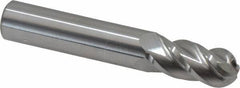 Accupro - 31/64" Diam, 1" LOC, 4 Flute Solid Carbide Ball End Mill - Uncoated, Single End, 3" OAL, 1/2" Shank Diam, Spiral Flute - Eagle Tool & Supply