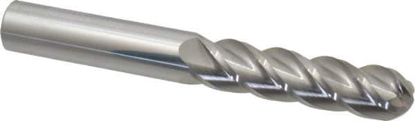 Accupro - 1/2" Diam, 2" LOC, 4 Flute Solid Carbide Ball End Mill - Uncoated, Single End, 4" OAL, 1/2" Shank Diam, Spiral Flute - Eagle Tool & Supply