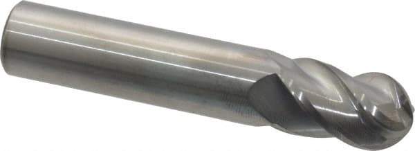 Accupro - 9/16" Diam, 7/8" LOC, 4 Flute Solid Carbide Ball End Mill - Uncoated, Single End, 3" OAL, 9/16" Shank Diam, Spiral Flute - Eagle Tool & Supply