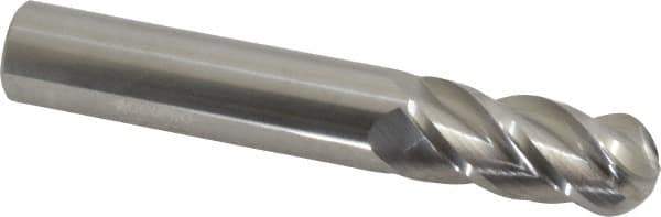 Accupro - 9/16" Diam, 1-1/4" LOC, 4 Flute Solid Carbide Ball End Mill - Uncoated, Single End, 3-1/2" OAL, 9/16" Shank Diam, Spiral Flute - Eagle Tool & Supply