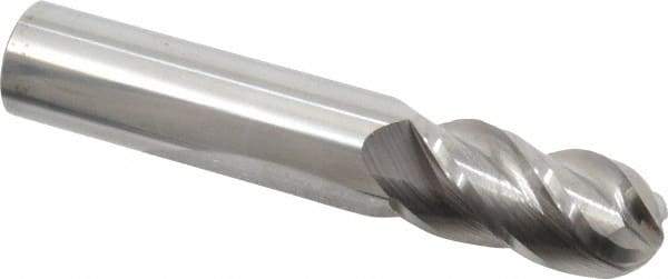 Accupro - 5/8" Diam, 1-1/4" LOC, 4 Flute Solid Carbide Ball End Mill - Uncoated, Single End, 3-1/2" OAL, 5/8" Shank Diam, Spiral Flute - Eagle Tool & Supply