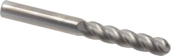 Accupro - 5/8" Diam, 3" LOC, 4 Flute Solid Carbide Ball End Mill - Uncoated, Single End, 6" OAL, 5/8" Shank Diam, Spiral Flute - Eagle Tool & Supply