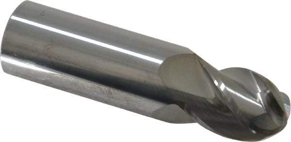 Accupro - 11/16" Diam, 1" LOC, 4 Flute Solid Carbide Ball End Mill - Uncoated, Single End, 3" OAL, 3/4" Shank Diam, Spiral Flute - Eagle Tool & Supply