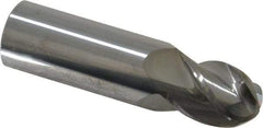 Accupro - 11/16" Diam, 1" LOC, 4 Flute Solid Carbide Ball End Mill - Uncoated, Single End, 3" OAL, 3/4" Shank Diam, Spiral Flute - Eagle Tool & Supply