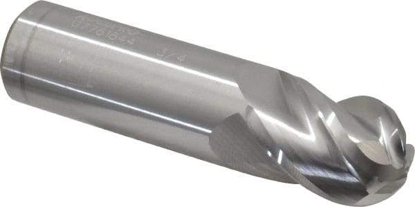 Accupro - 3/4" Diam, 1" LOC, 4 Flute Solid Carbide Ball End Mill - Uncoated, Single End, 3" OAL, 3/4" Shank Diam, Spiral Flute - Eagle Tool & Supply