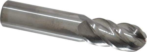 Accupro - 3/4" Diam, 1-1/2" LOC, 4 Flute Solid Carbide Ball End Mill - Uncoated, Single End, 4" OAL, 3/4" Shank Diam, Spiral Flute - Eagle Tool & Supply