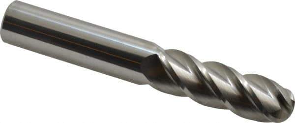Accupro - 3/4" Diam, 2-1/4" LOC, 4 Flute Solid Carbide Ball End Mill - Uncoated, Single End, 5" OAL, 3/4" Shank Diam, Spiral Flute - Eagle Tool & Supply