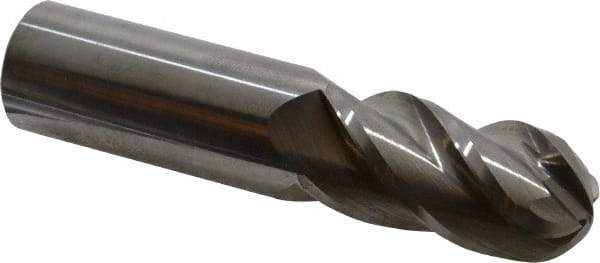 Accupro - 7/8" Diam, 1-3/4" LOC, 4 Flute Solid Carbide Ball End Mill - Uncoated, Single End, 4" OAL, 7/8" Shank Diam, Spiral Flute - Eagle Tool & Supply