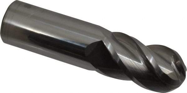 Accupro - 1" Diam, 1-3/4" LOC, 4 Flute Solid Carbide Ball End Mill - Uncoated, Single End, 4" OAL, 1" Shank Diam, Spiral Flute - Eagle Tool & Supply