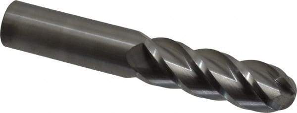 Accupro - 1" Diam, 3" LOC, 4 Flute Solid Carbide Ball End Mill - Uncoated, Single End, 6" OAL, 1" Shank Diam, Spiral Flute - Eagle Tool & Supply