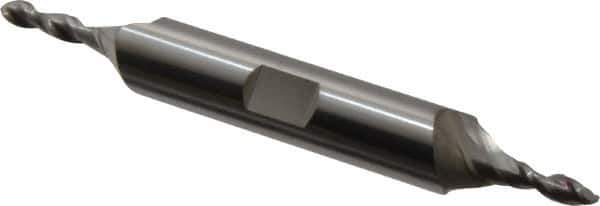 Accupro - 1/8" Diam, 3/8" LOC, 2 Flute Solid Carbide Ball End Mill - Uncoated, Double End, 3" OAL, 3/8" Shank Diam, Spiral Flute - Eagle Tool & Supply