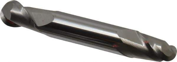 Accupro - 3/8" Diam, 1/2" LOC, 2 Flute Solid Carbide Ball End Mill - Uncoated, Double End, 2-1/2" OAL, 3/8" Shank Diam, Spiral Flute - Eagle Tool & Supply