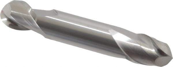 Accupro - 1/2" Diam, 5/8" LOC, 2 Flute Solid Carbide Ball End Mill - Uncoated, Double End, 3" OAL, 1/2" Shank Diam, Spiral Flute - Eagle Tool & Supply