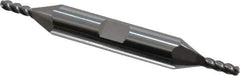 Accupro - 1/8" Diam, 3/8" LOC, 4 Flute Solid Carbide Ball End Mill - Uncoated, Double End, 3" OAL, 3/8" Shank Diam, Spiral Flute - Eagle Tool & Supply