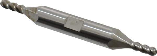 Accupro - 5/32" Diam, 7/16" LOC, 4 Flute Solid Carbide Ball End Mill - Uncoated, Double End, 3" OAL, 3/8" Shank Diam, Spiral Flute - Eagle Tool & Supply