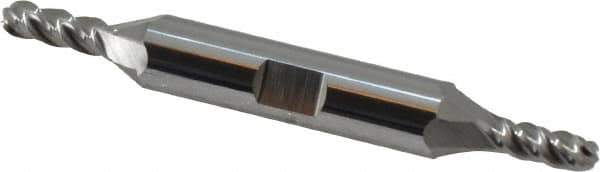 Accupro - 3/16" Diam, 1/2" LOC, 4 Flute Solid Carbide Ball End Mill - Uncoated, Double End, 3" OAL, 3/8" Shank Diam, Spiral Flute - Eagle Tool & Supply