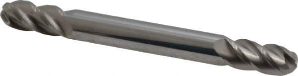 Accupro - 1/4" Diam, 1/2" LOC, 4 Flute Solid Carbide Ball End Mill - Uncoated, Double End, 2-1/2" OAL, 1/4" Shank Diam, Spiral Flute - Eagle Tool & Supply
