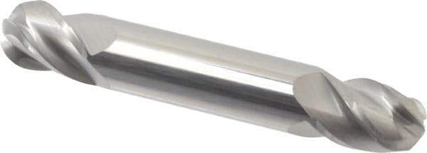 Accupro - 7/16" Diam, 9/16" LOC, 4 Flute Solid Carbide Ball End Mill - Uncoated, Double End, 2-3/4" OAL, 7/16" Shank Diam, Spiral Flute - Eagle Tool & Supply