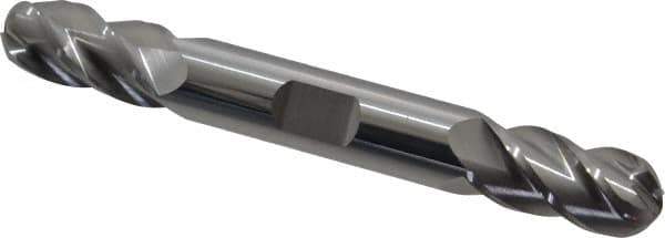 Accupro - 1/2" Diam, 1" LOC, 4 Flute Solid Carbide Ball End Mill - Uncoated, Double End, 4" OAL, 1/2" Shank Diam, Spiral Flute - Eagle Tool & Supply