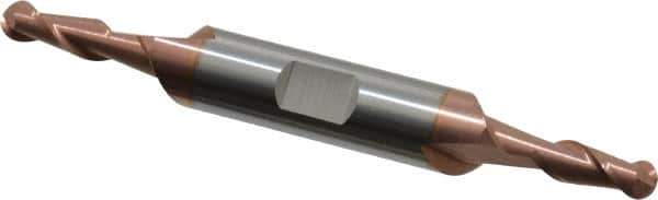 Accupro - 3/16" Diam, 1/2" LOC, 2 Flute Solid Carbide Ball End Mill - TiCN Finish, Double End, 3" OAL, 3/8" Shank Diam, Spiral Flute - Eagle Tool & Supply