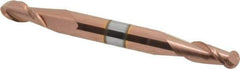 Accupro - 7/32" Diam, 7/16" LOC, 2 Flute Solid Carbide Ball End Mill - TiCN Finish, Double End, 2-1/2" OAL, 1/4" Shank Diam, Spiral Flute - Eagle Tool & Supply