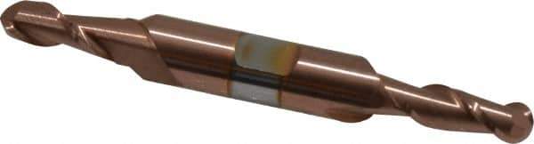 Accupro - 1/4" Diam, 5/8" LOC, 2 Flute Solid Carbide Ball End Mill - TiCN Finish, Double End, 3" OAL, 3/8" Shank Diam, Spiral Flute - Eagle Tool & Supply