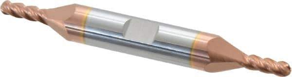 Accupro - 5/32" Diam, 7/16" LOC, 4 Flute Solid Carbide Ball End Mill - TiCN Finish, Double End, 3" OAL, 3/8" Shank Diam, Spiral Flute - Eagle Tool & Supply