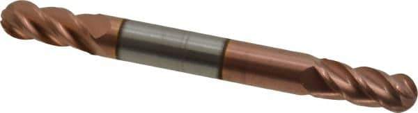 Accupro - 15/64" Diam, 1/2" LOC, 4 Flute Solid Carbide Ball End Mill - TiCN Finish, Double End, 2-1/2" OAL, 1/4" Shank Diam, Spiral Flute - Eagle Tool & Supply