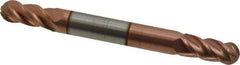 Accupro - 15/64" Diam, 1/2" LOC, 4 Flute Solid Carbide Ball End Mill - TiCN Finish, Double End, 2-1/2" OAL, 1/4" Shank Diam, Spiral Flute - Eagle Tool & Supply