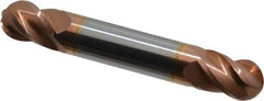 Accupro - 3/8" Diam, 1/2" LOC, 4 Flute Solid Carbide Ball End Mill - TiCN Finish, Double End, 2-1/2" OAL, 3/8" Shank Diam, Spiral Flute - Eagle Tool & Supply