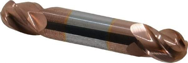 Accupro - 1/2" Diam, 5/8" LOC, 4 Flute Solid Carbide Ball End Mill - TiCN Finish, Double End, 3" OAL, 1/2" Shank Diam, Spiral Flute - Eagle Tool & Supply