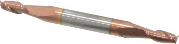 Accupro - 9/64", 5/16" LOC, 3/16" Shank Diam, 2" OAL, 2 Flute, Solid Carbide Square End Mill - Double End, TiCN Finish, Spiral Flute, 40° Helix, Centercutting, Right Hand Cut, Right Hand Flute - Eagle Tool & Supply