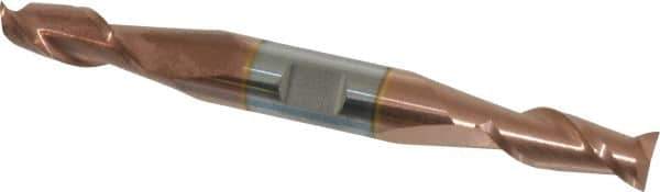 Accupro - 5/16", 3/4" LOC, 3/8" Shank Diam, 3-1/2" OAL, 2 Flute, Solid Carbide Square End Mill - Double End, TiCN Finish, Spiral Flute, 40° Helix, Centercutting, Right Hand Cut, Right Hand Flute - Eagle Tool & Supply