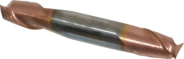 Accupro - 3/8", 1/2" LOC, 3/8" Shank Diam, 2-1/2" OAL, 2 Flute, Solid Carbide Square End Mill - Double End, TiCN Finish, Spiral Flute, 40° Helix, Centercutting, Right Hand Cut, Right Hand Flute - Eagle Tool & Supply