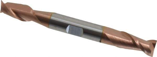 Accupro - 3/8", 3/4" LOC, 3/8" Shank Diam, 3-1/2" OAL, 2 Flute, Solid Carbide Square End Mill - Double End, TiCN Finish, Spiral Flute, 40° Helix, Centercutting, Right Hand Cut, Right Hand Flute - Eagle Tool & Supply