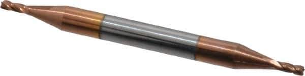 Accupro - 3/64", 3/32" LOC, 1/8" Shank Diam, 1-1/2" OAL, 4 Flute, Solid Carbide Square End Mill - Double End, TiCN Finish, Spiral Flute, 30° Helix, Centercutting, Right Hand Cut, Right Hand Flute - Eagle Tool & Supply