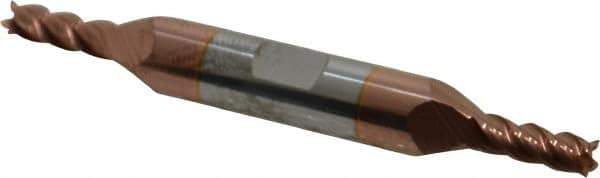 Accupro - 3/16", 1/2" LOC, 3/8" Shank Diam, 3" OAL, 4 Flute, Solid Carbide Square End Mill - Double End, TiCN Finish, Spiral Flute, 40° Helix, Centercutting, Right Hand Cut, Right Hand Flute - Eagle Tool & Supply