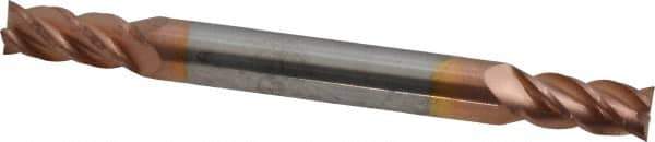 Accupro - 7/32", 7/16" LOC, 1/4" Shank Diam, 2-1/2" OAL, 4 Flute, Solid Carbide Square End Mill - Double End, TiCN Finish, Spiral Flute, 40° Helix, Centercutting, Right Hand Cut, Right Hand Flute - Eagle Tool & Supply