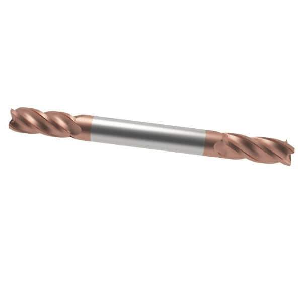 Accupro - 15/64", 1/2" LOC, 1/4" Shank Diam, 2-1/2" OAL, 4 Flute, Solid Carbide Square End Mill - Double End, TiCN Finish, Spiral Flute, 40° Helix, Centercutting, Right Hand Cut, Right Hand Flute - Eagle Tool & Supply