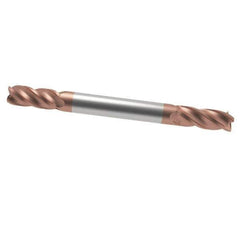 Accupro - 15/64", 1/2" LOC, 1/4" Shank Diam, 2-1/2" OAL, 4 Flute, Solid Carbide Square End Mill - Double End, TiCN Finish, Spiral Flute, 40° Helix, Centercutting, Right Hand Cut, Right Hand Flute - Eagle Tool & Supply