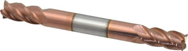 Accupro - 1/4", 1/2" LOC, 1/4" Shank Diam, 2-1/2" OAL, 4 Flute, Solid Carbide Square End Mill - Double End, TiCN Finish, Spiral Flute, 40° Helix, Centercutting, Right Hand Cut, Right Hand Flute - Eagle Tool & Supply